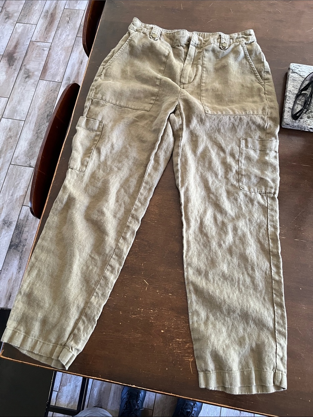 Nicole Miller Olive Utility Linen-Blend Cargo Jumpsuit